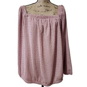 3/$25 IZ Byer Off-the-Shoulder Rose Square Neck Long Sleeve Blouse - 3X